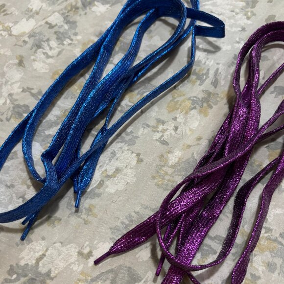 (2) Pairs Glitter Colored Blue Purple Sparkle 42 Inch Shoe Laces Flat - Picture 2 of 2